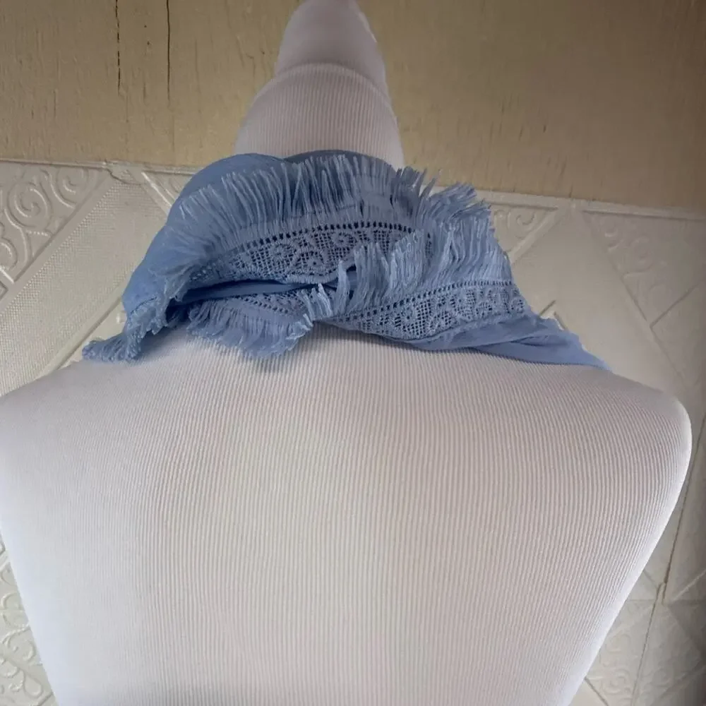 SKU2457 Simply Noelle Light Blue Infinity Scarf Fringe Wrap 62x21 NWOT